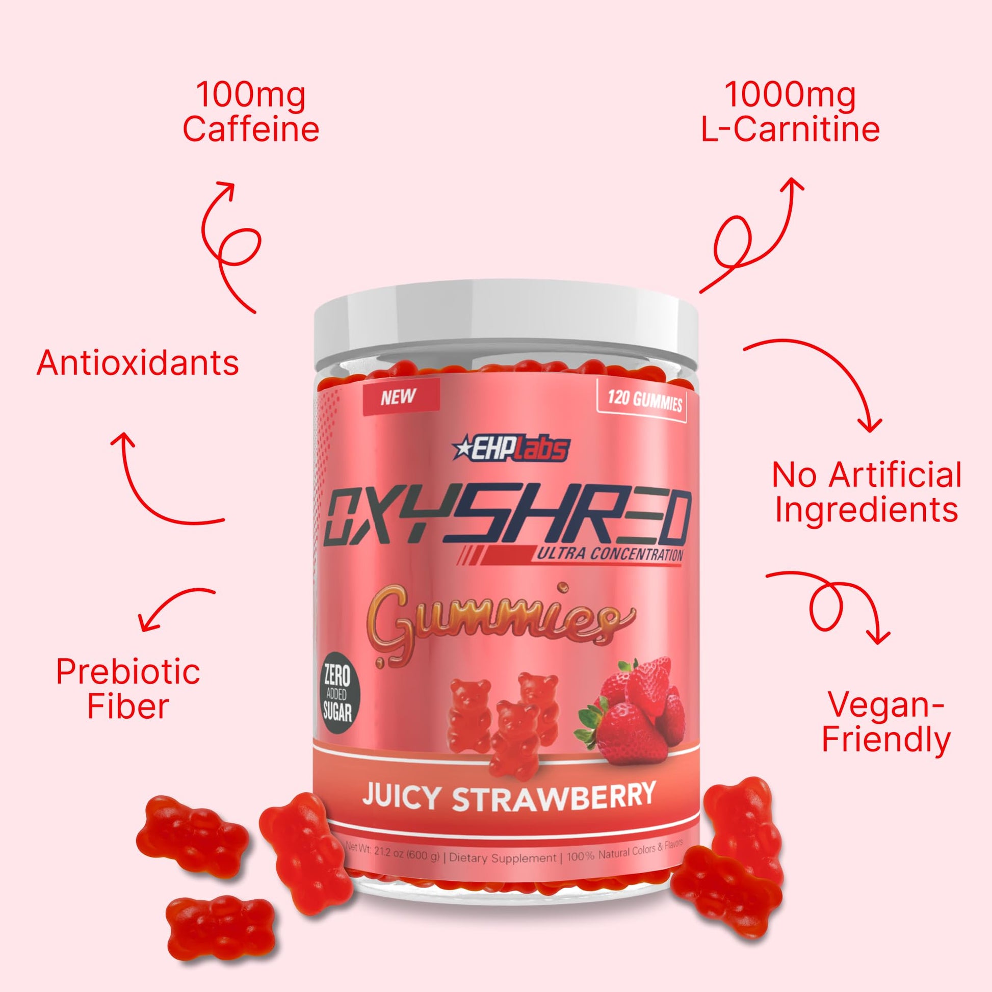 EHP Labs OxyShred Gummies - Pre Workout Gummies & Energy Chews with 100mg Caffeine, L-Carnitine for Thermo & Metabolic Support, All Natural Energy Boost EHP Labs buy australia supplements