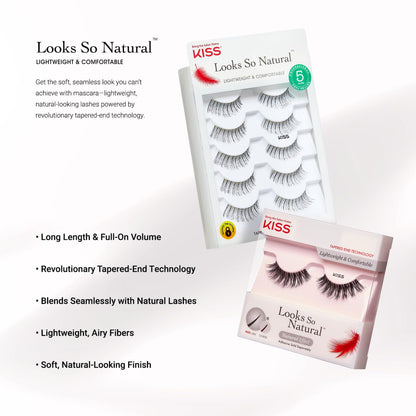 Kiss Looks So Natural, False Eyelashes, 'Shy', 12mm, Includes 5 Pairs Of Lashes, Easy to Apply, Reusable Lash Clusters KISS