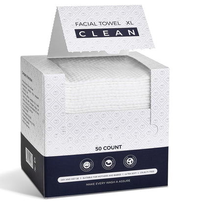 Disposable Face Towels,Viscose Biodegradable Large Dry Wipes,Super Soft & Thick Face Cleansing Towels,Daily Facial Tissues for Sensitive Skin, Makeup Removing,Facial Clean,Nursing,Travel (50 Count) PUPUPE