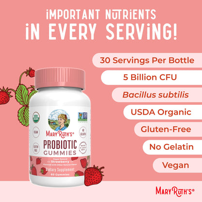 MARYRUTH'S USDA Organic Probiotic Gummies Probiotic Digestive Support | Immune Support | Digestive & Gut Health Supplement | 5 Billion CFU MARYRUTH'S