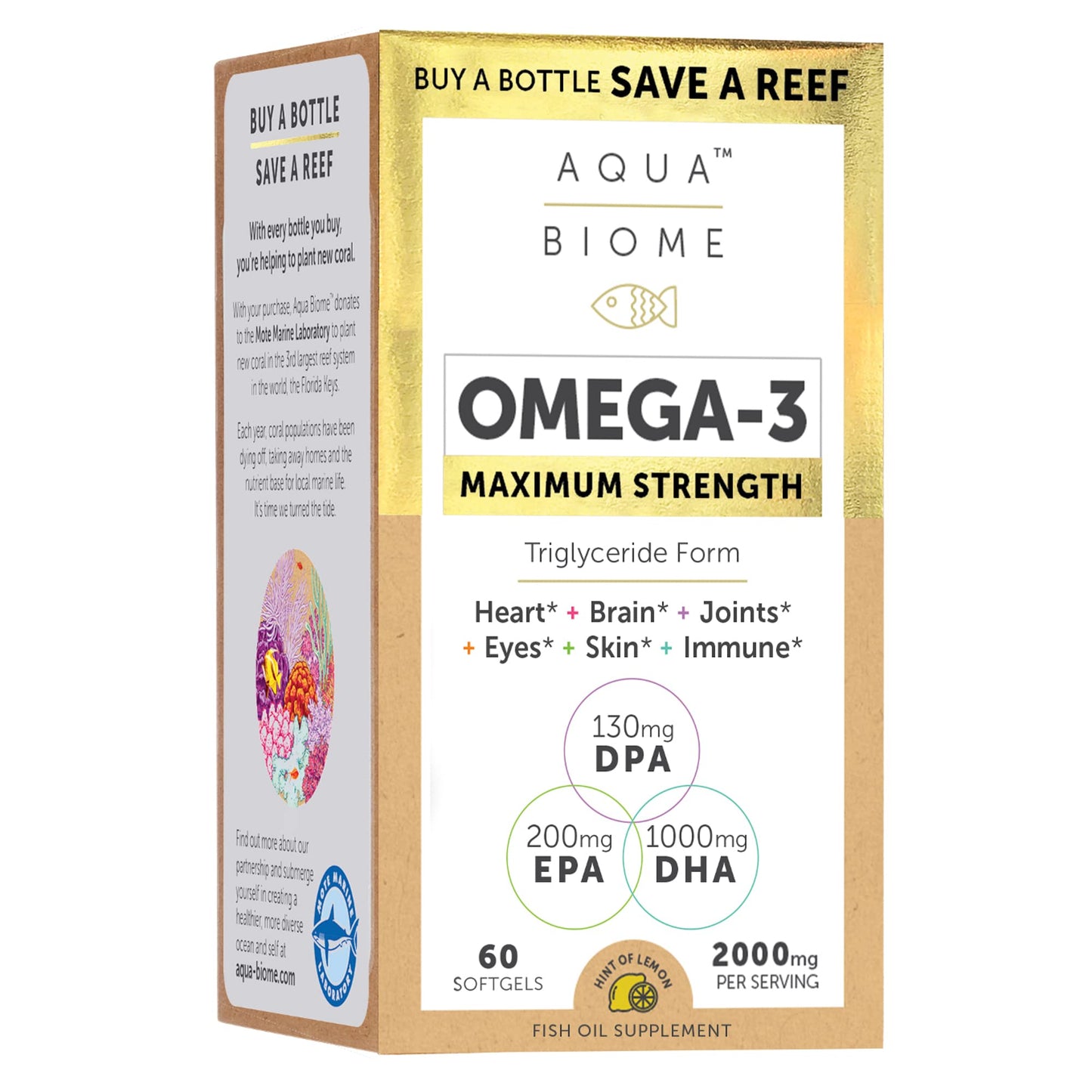 Aqua Biome by Enzymedica Omega 3 Fish Oil Maximum Strength - 120 Softgels | Fish Oil Omega 3 Fatty Acid Supplement for Women & Men, Source of DPA, EPA, & DHA, Heart & Brain Health Support, Gluten Free Gsupps Australia