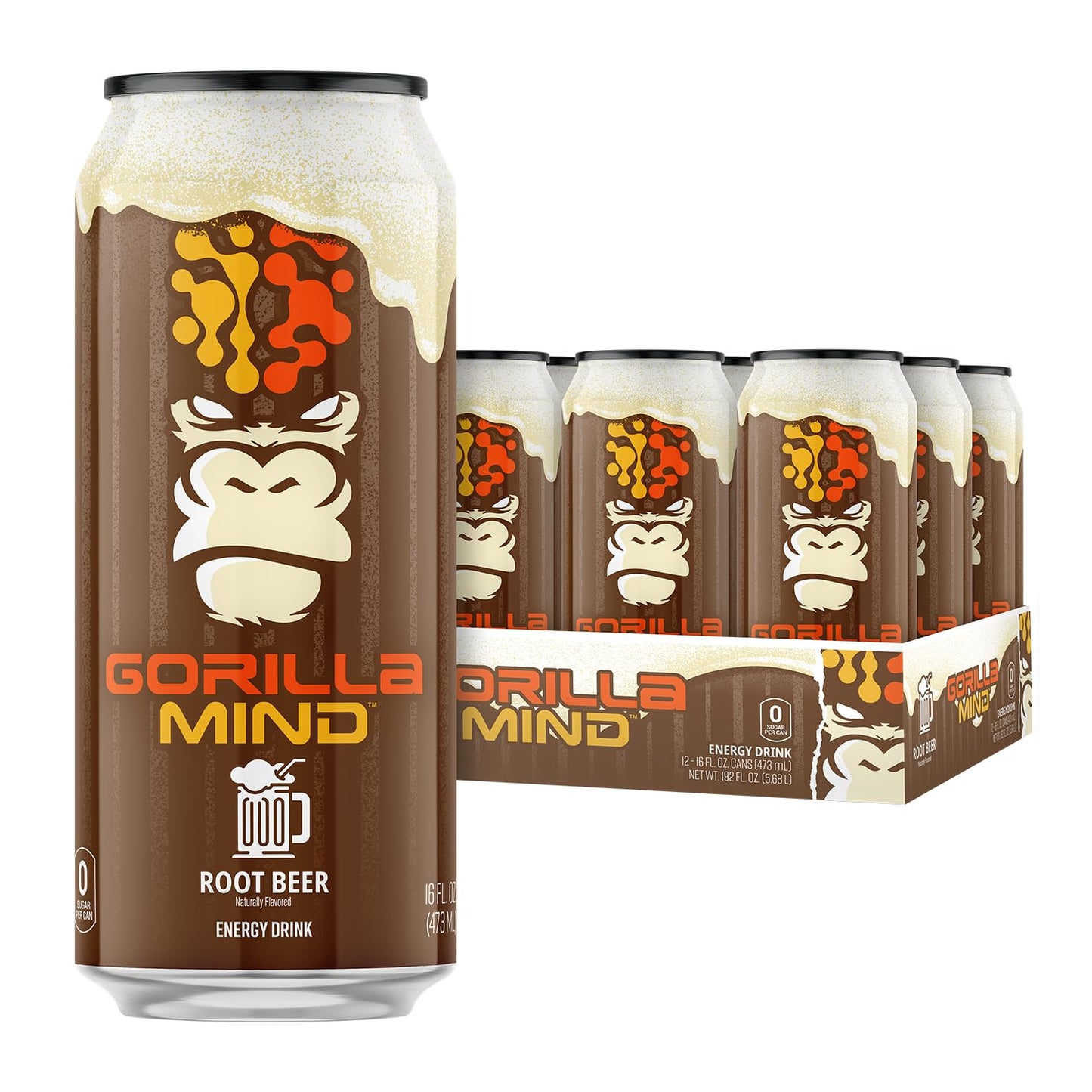 Gorilla Mind Energy Drink | Unmatched Energy · Amplified Focus | N-Acetyl-L-Tyrosine, Alpha-GPC, 200mg Caffeine, Uridine, Saffron | 0 Sugar Or Artificial Colors | 16oz, 12-Pack (Black Cherry Vanilla)