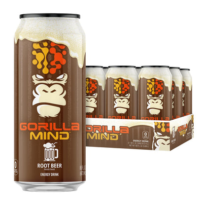 Gorilla Mind Energy Drink | Unmatched Energy · Amplified Focus | N-Acetyl-L-Tyrosine, Alpha-GPC, 200mg Caffeine, Uridine, Saffron | 0 Sugar Or Artificial Colors | 16oz, 12-Pack (Black Cherry Vanilla)