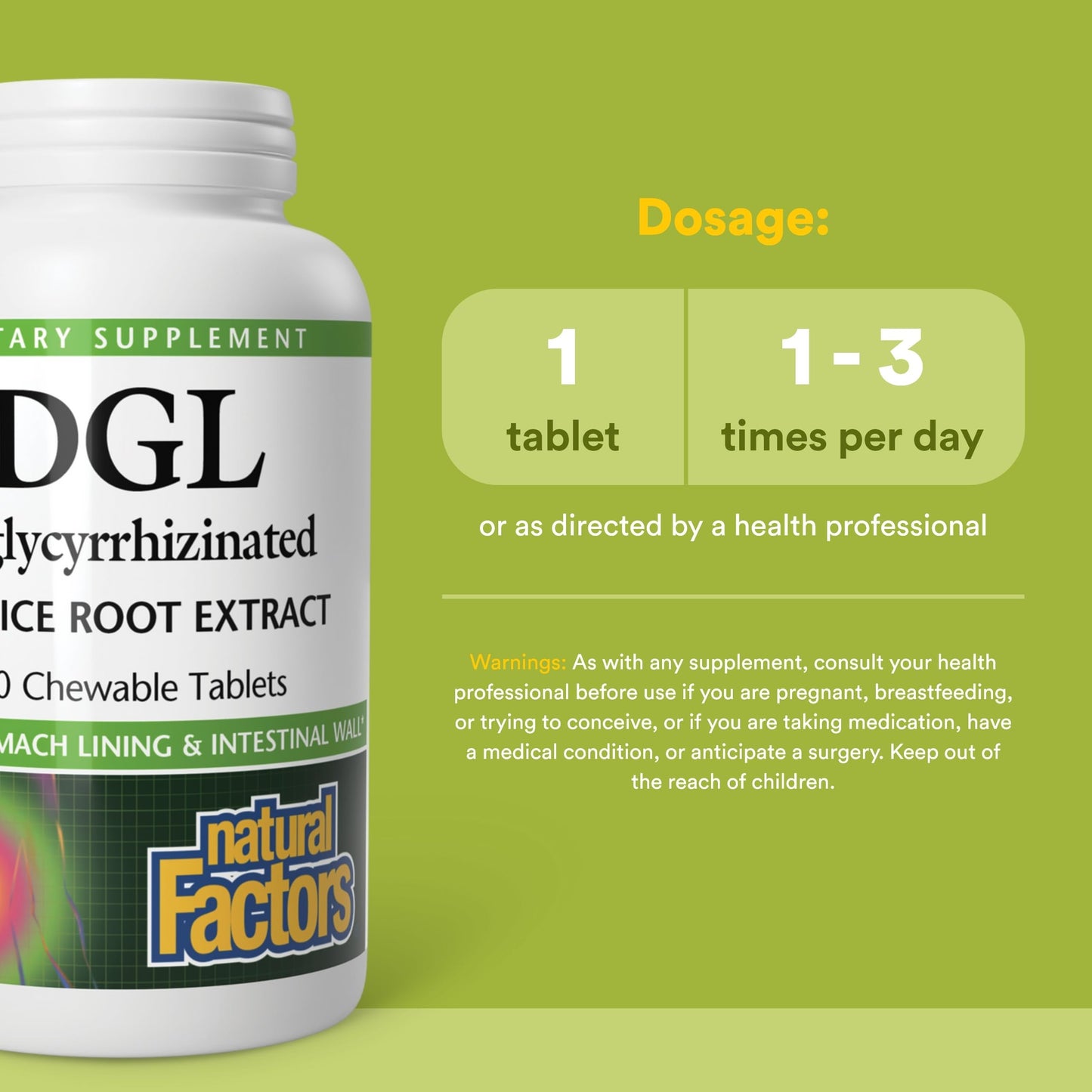 Natural Factors DGL Chewable - Digestive Support Supplement with Licorice Root Extract - Chewable Tablets Support Stomach Lining & Health - Non-GMO & Gluten-Free Natural Factors
