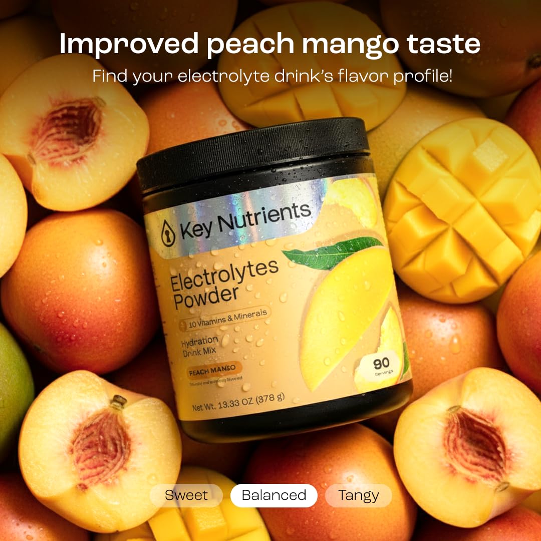 KEY NUTRIENTS Multivitamin Electrolytes Powder No Sugar - Tropical Peach Mango Electrolyte Powder - Endurance & Energy Supplement - Hydration Powder KEY NUTRIENTS