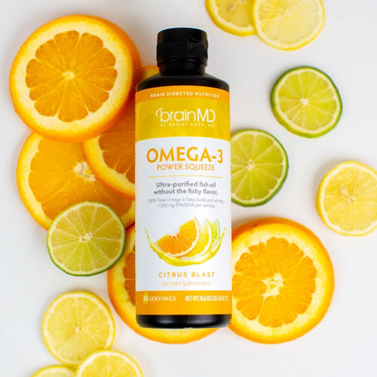 BRAINMD Dr Amen Omega-3 Power Squeeze, Citrus Blast - 16.8 oz - Fish Oil - Supports Cardiovascular, Brain & Immune System Health - Gluten Free - 30 Servings
