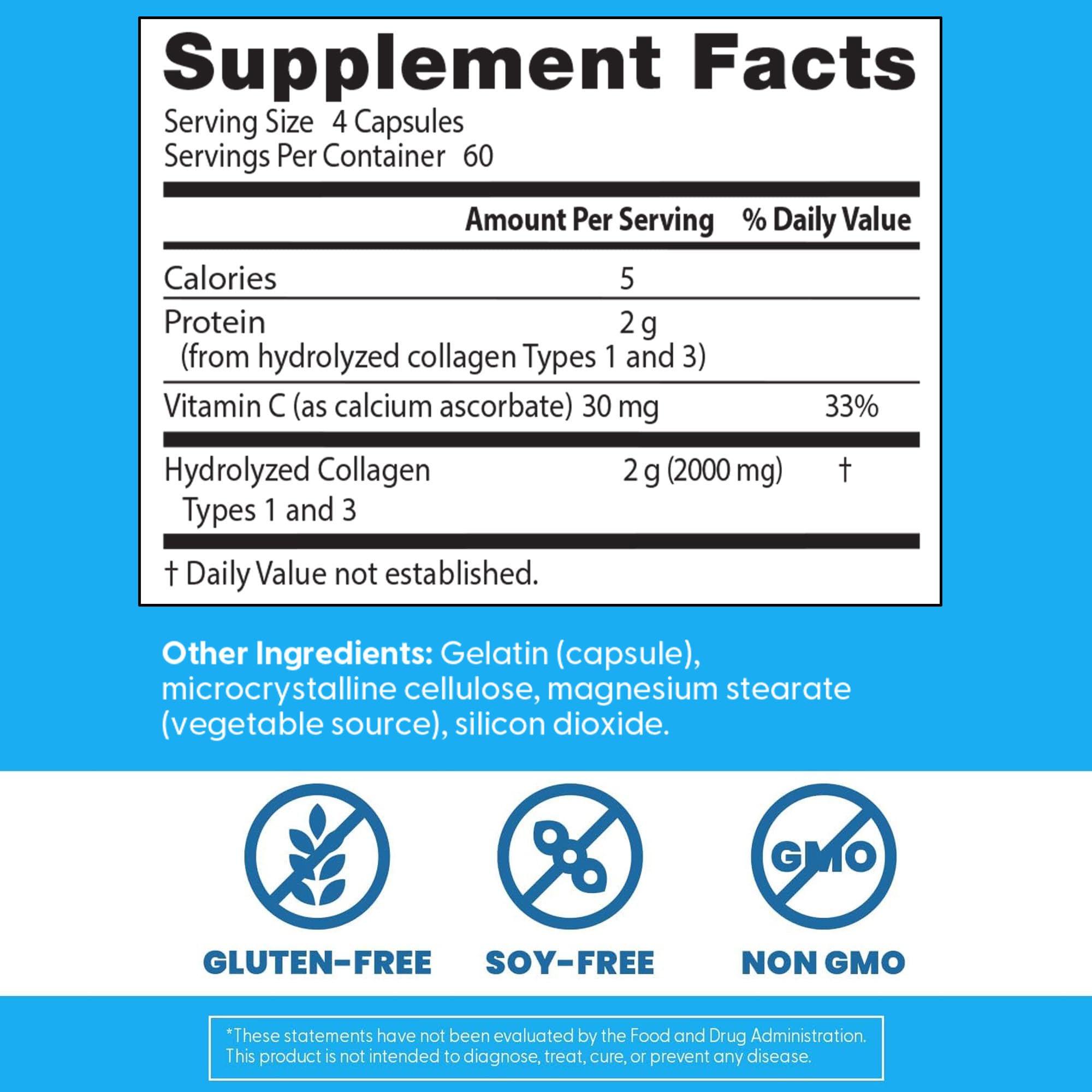 Doctor's Best Collagen Types 1 & 3 with Vitamin C, Non-GMO, Gluten Free, Soy Free, Supports Hair, Skin, Nails, Tendons & Bones, 500 mg, 240 Caps (DRB-00263) Doctor's BEST buy australia supplements