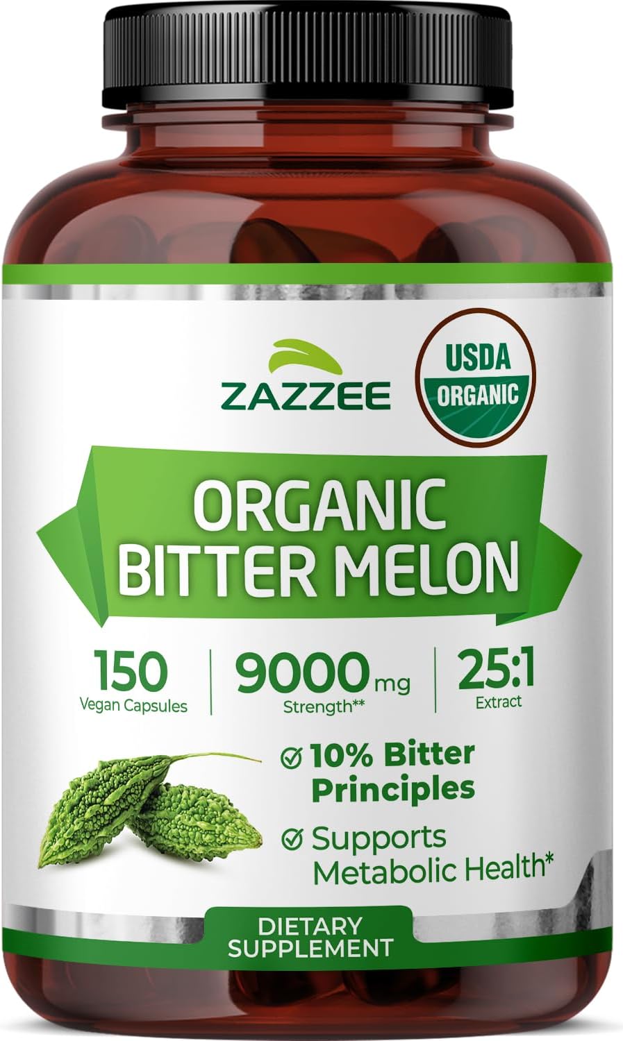 Zazzee USDA Organic Bitter Melon 25:1 Extract, 10% Bitter Principles, Vegan | 150 Capsules, 5 Month Supply, Extra Strength, Momordica Charantia, Antioxidant & Metabolic Support, Non-GMO, Made in the USA Gsupps Australia