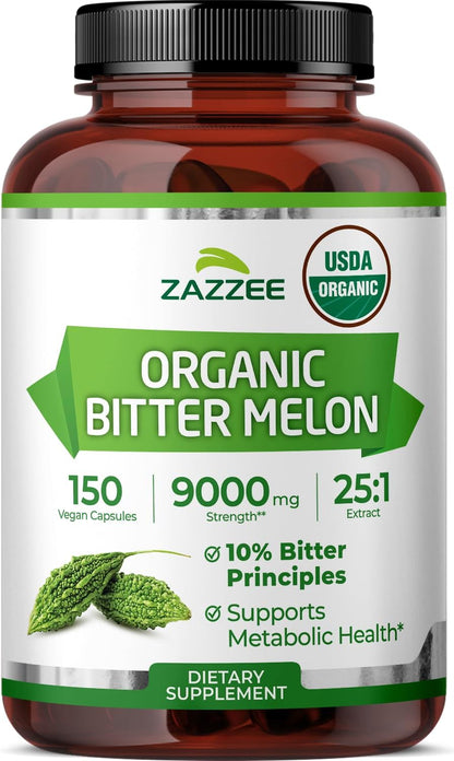 Zazzee USDA Organic Bitter Melon 25:1 Extract, 10% Bitter Principles, Vegan | 150 Capsules, 5 Month Supply, Extra Strength, Momordica Charantia, Antioxidant & Metabolic Support, Non-GMO, Made in the USA Gsupps Australia