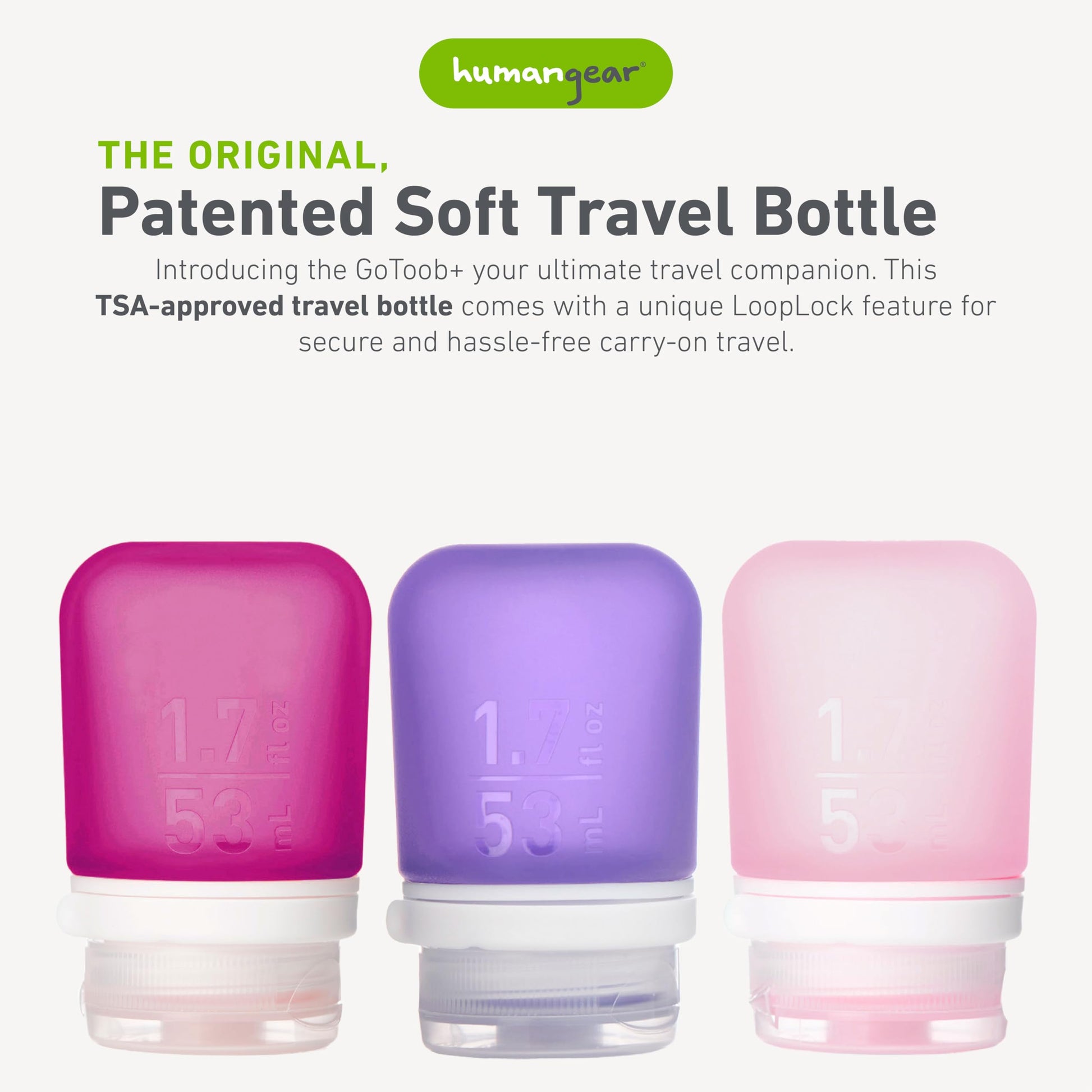 humangear GoToob+ 3-Pack, Large (3.4 fl oz), Clear/Purple/Teal | Refillable & Leak-Proof Silicone Travel Size Bottles with Locking Cap for Toiletries, Camping & TSA Carry-On Gsupps Australia