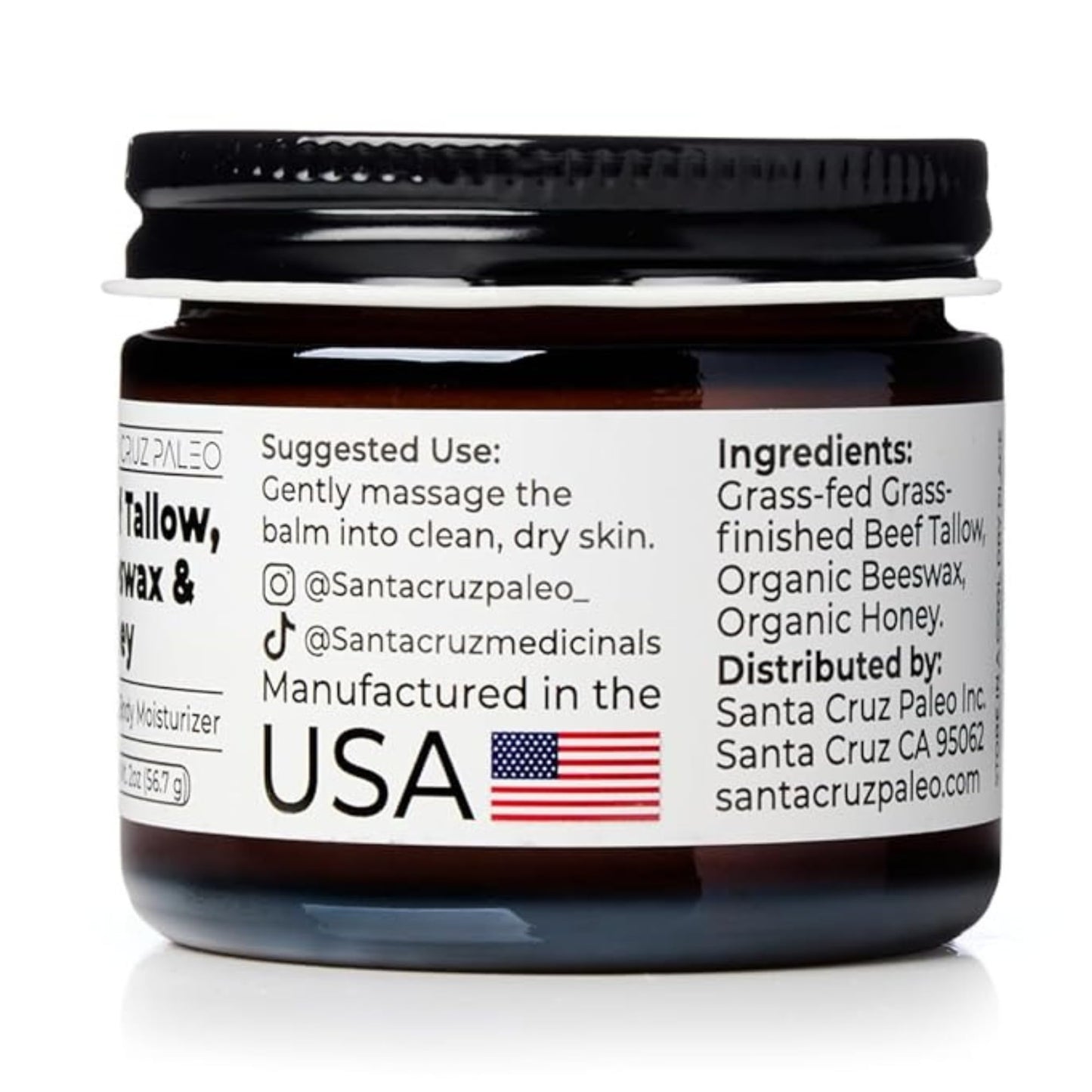 Santa Cruz Paleo, Beef Tallow, Beeswax & Honey Face Moisturizer, Organic, Unscented Grassfed Beef Tallow Skin Care, Sunscreen Free Santa Cruz Paleo