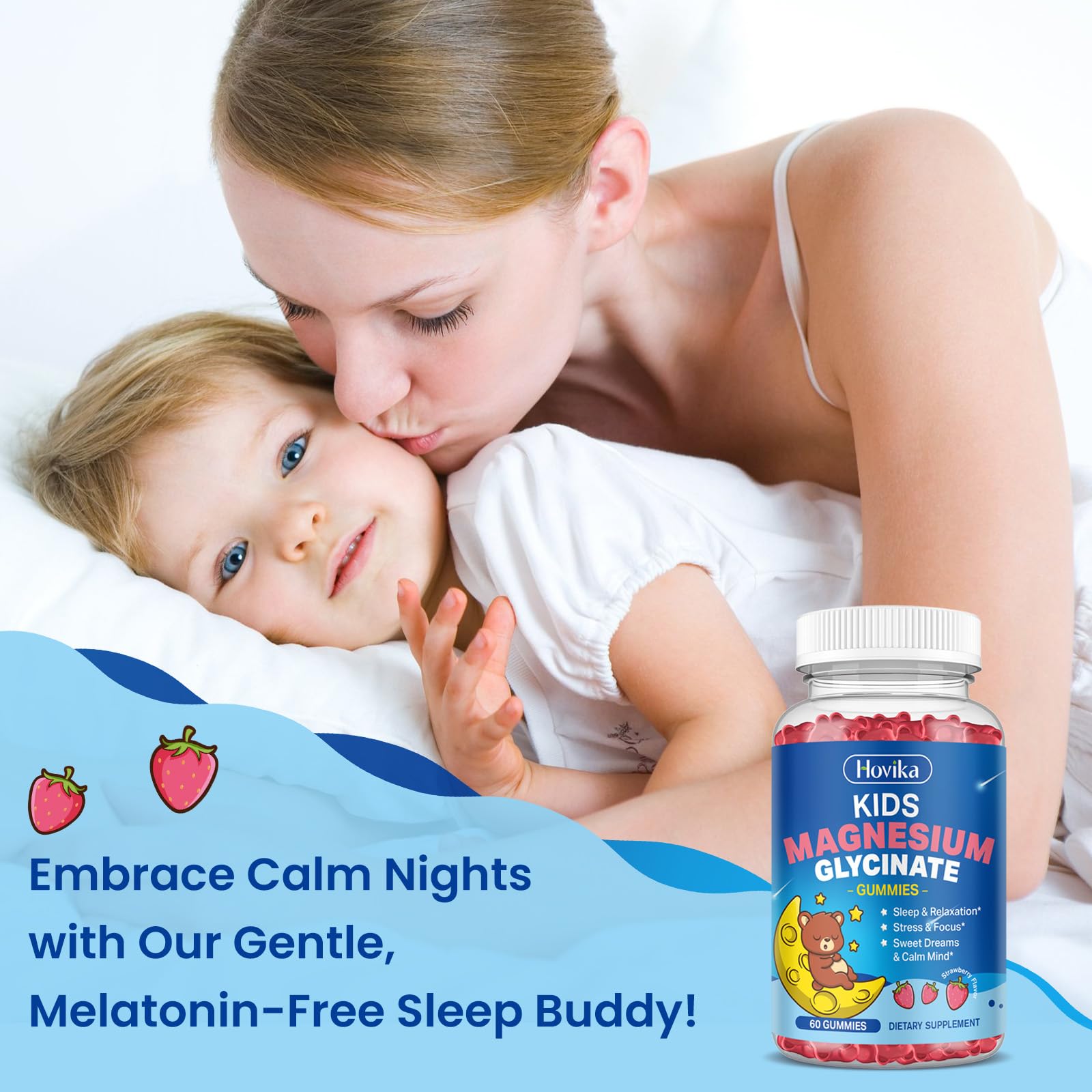 Magnesium Glycinate Gummies for Kids - with L-Theanine, Omega-3, Vitamin B6, D3, Zinc - Kids Magnesium Gummies for Sleep, Relaxation, Calm & Focus - Sugar Free Strawberry 60ct Hovika buy australia supplements
