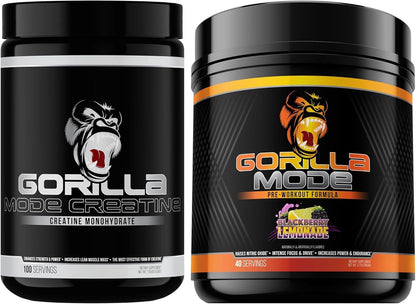 Gorilla Mode Creatine Monohydrate Micronized Powder & Pre Workout (BlackBerry Lemonade) - Massive Pumps | Laser Focus Energy | Improved Muscle Size | Power Output and Strength
