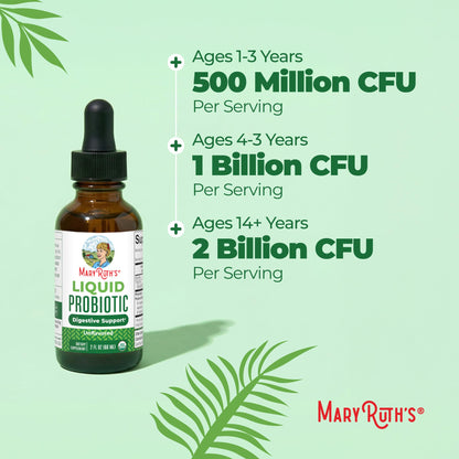 MARYRUTH'S Organics Liquid Probiotic for Ages 4+ | 2 Billion CFU | 13 Probiotic Strains | Gut Health & Digestive Support | Gas & Bloating Support | Vegan | Gluten Free | Travel-Friendly | 40 Servings