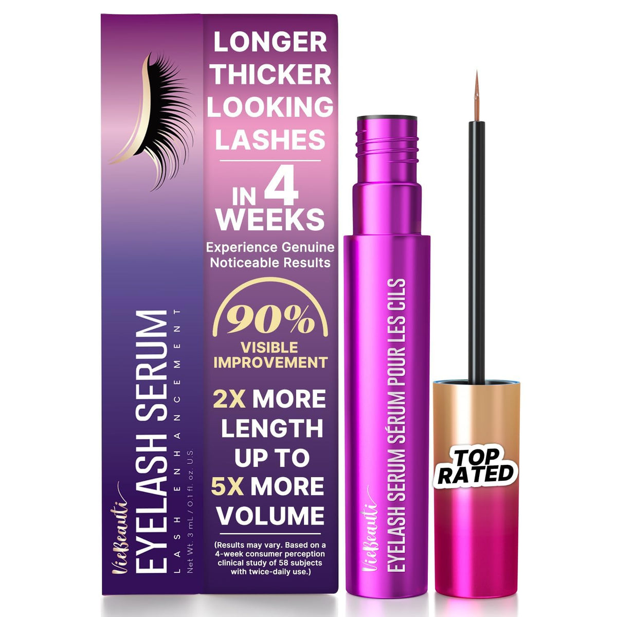 VieBeauti EyeLash Growth Serum for Longer Fuller Thicker Looking Lashes 3mL VieBeauti