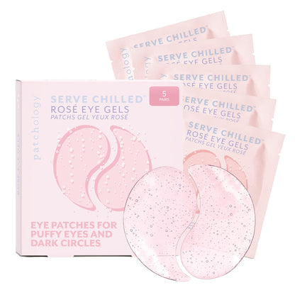 Patchology Serve Chilled Rosé Hydrating Under Eye Patches – Hyaluronic Acid & Antioxidant-Infused Eye Masks to Reduce Dark Circles Patchology