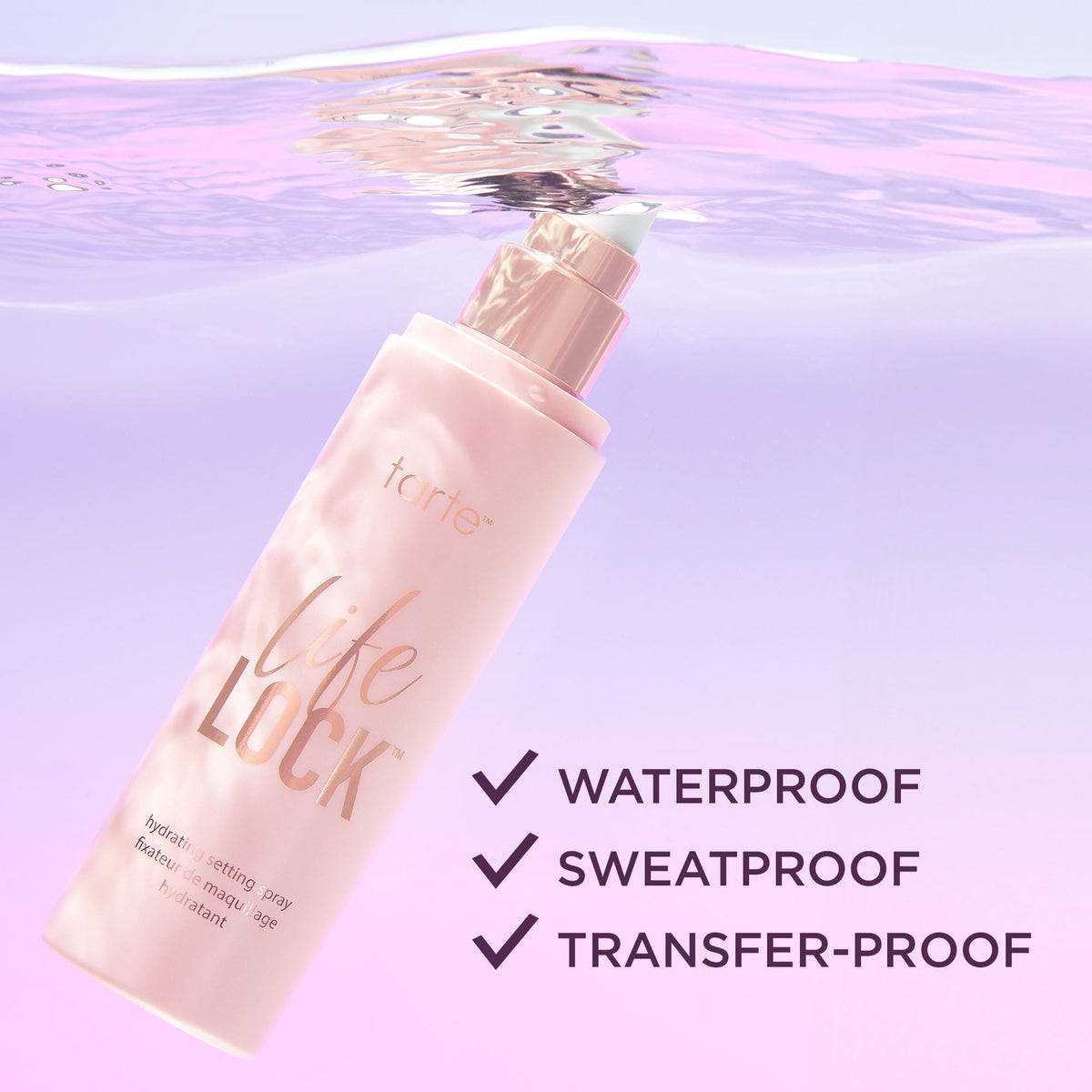 tarte life lock hydrating setting spray – 10-in-1 Weightless Mist to Hydrate & Lock Long-Lasting Makeup, Waterproof, Sweatproof & Transfer-Resistant, Vegan & Cruelty-Free, travel size tarte