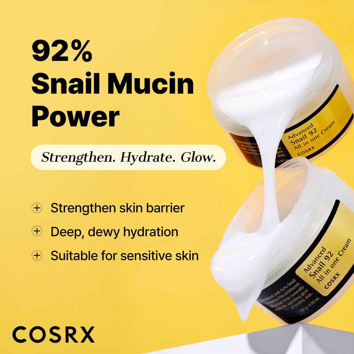 COSRX Snail Mucin 92% Face Moisturizer for Soft & Glowy Skin, 3.52 oz. COSRX