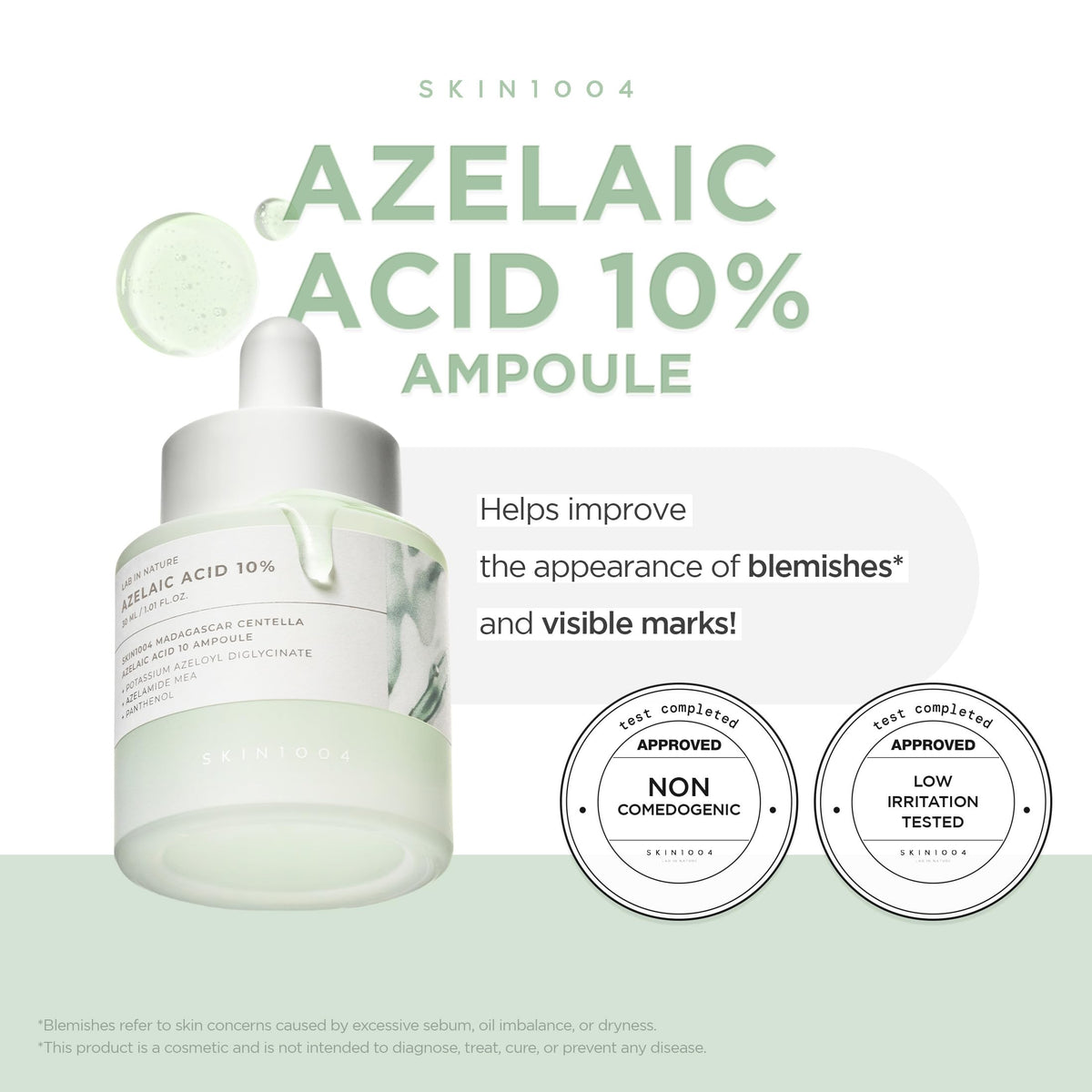 SKIN1004 Azelaic Acid 10% Ampoule, Hydrating Face Serum for Blemish-Prone & Irritated Skin, Soothing Care for Visible Marks with Centella, Niacinamide-Free, Korean Skin Care, 1.01 fl.oz / 30ml SKIN1004