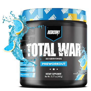 REDCON1 Total War Pre Workout - Beta Alanine + Citrulline Malate Keto Friendly Preworkout for Men & Women with 320mg of Caffeine - Fast Acting -Blue Lemonade (30 Servings) REDCON1 buy australia supplements