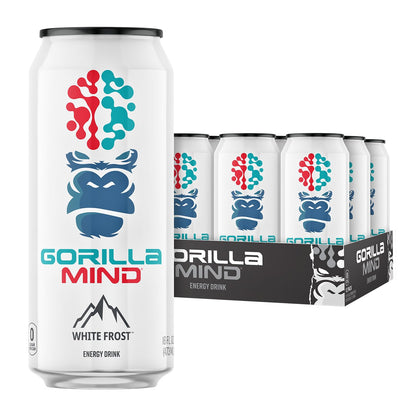 Gorilla Mind Energy Drink | Unmatched Energy · Amplified Focus | N-Acetyl-L-Tyrosine, Alpha-GPC, 200mg Caffeine, Uridine, Saffron | 0 Sugar Or Artificial Colors | 16oz, 12-Pack (Black Cherry Vanilla)
