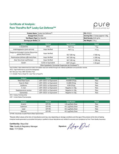 Pure Therapro Rx Leaky Gut Defense - Gut Health Supplement with L-Glutamine, Licorice Root Extract, Marshmallow Root, Aloe Leaf, Larch Arabinogalactan Pure Therapro Rx