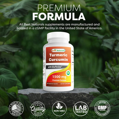 Best Naturals Turmeric Curcumin 1500mg/Serving with Bioperine - 180 Veggie Capsules Best Naturals
