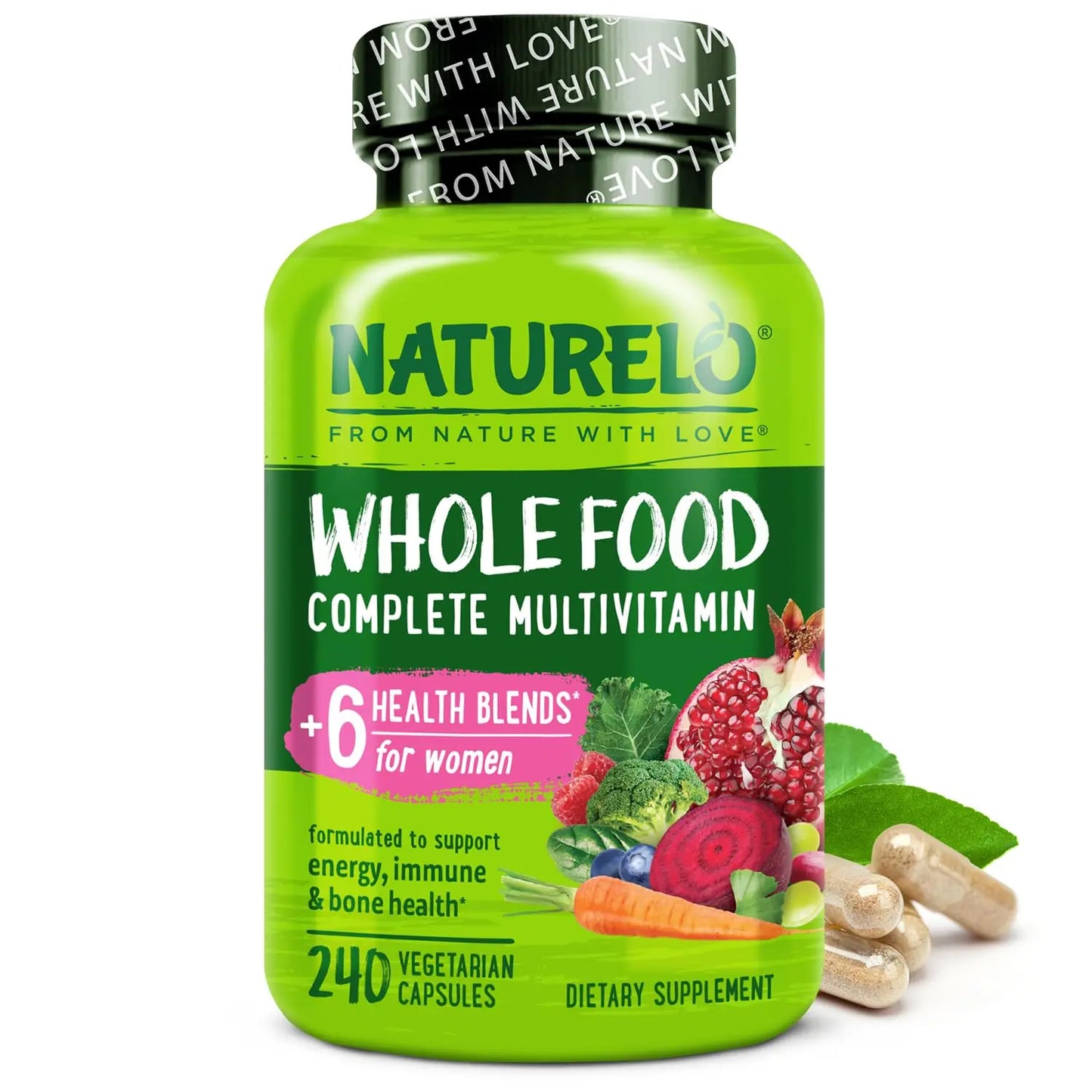 NATURELO Whole Food Multivitamin for Women - with Vitamins, Minerals, & Organic Extracts - Supplement for Energy and Heart Health NATURELO