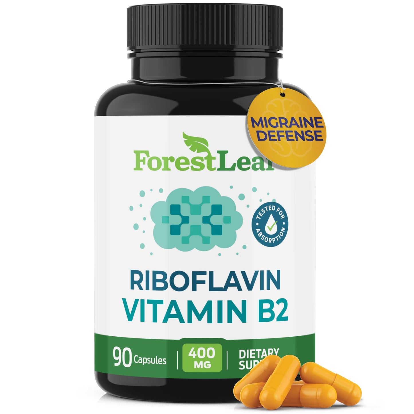 ForestLeaf Vitamin B2 Riboflavin 400mg - Energy, Skin & Cellular Health Supplement - Nervous System Support - Vitamin B 2 VIT B - Non-GMO & Gluten Free ForestLeaf