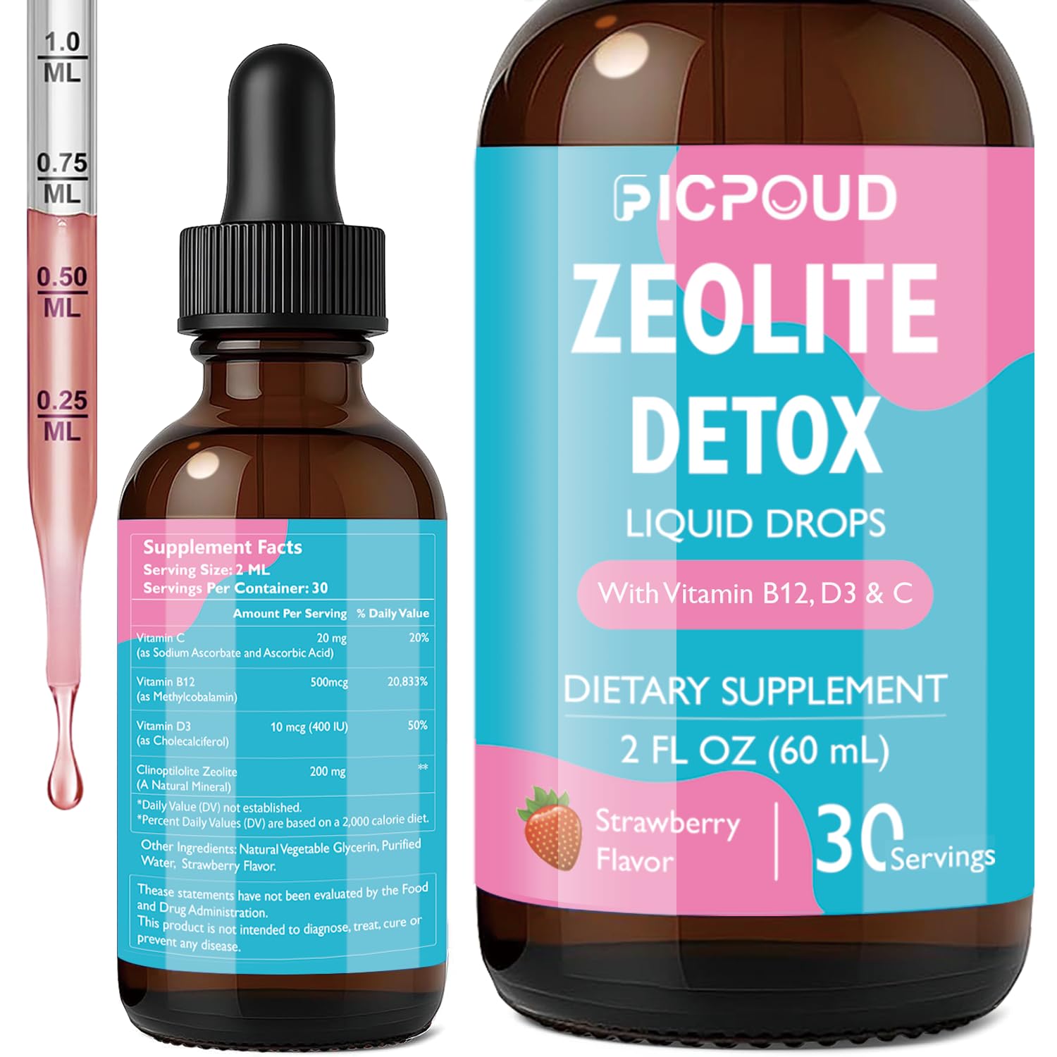 Ficpoud Zeolite Detox for Kids & Adults – Pure Zeolite clinoptilolite Liquid Drops with Vitamin B12, C & D3 – Gentle Daily Cleanse for Gut, Immune, Energy & Speech Support, Strawberry Flavor, 2 Fl Oz Ficpoud buy australia supplements