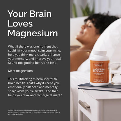 BRAINMD Dr Amen Magnesium Chewables, Citrus - 60 Chewable Tablets - Essential Mineral for Optimal Cell Function - Supports Memory & Focus - Gluten Free - 60 Servings