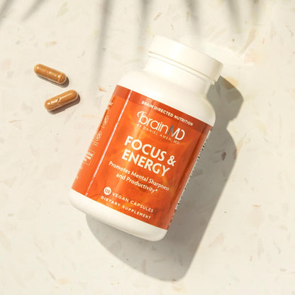 BRAINMD Dr Amen Focus & Energy - 120 Capsules - Mental Endurance Booster, Promotes Concentration & Attention - Caffeine Free, Gluten Free - 30 Servings