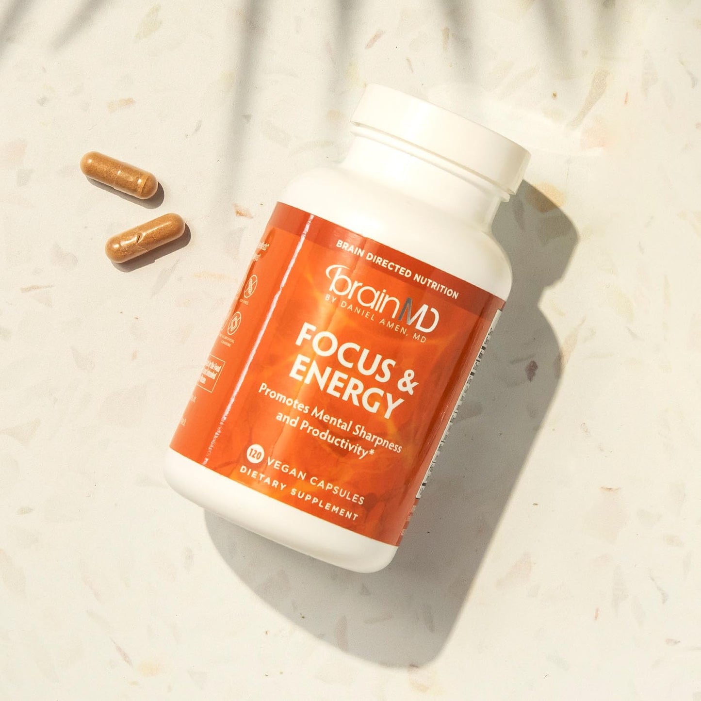 BRAINMD Dr Amen Focus & Energy - 120 Capsules - Mental Endurance Booster, Promotes Concentration & Attention - Caffeine Free, Gluten Free - 30 Servings