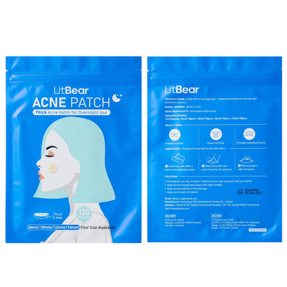 LitBear Acne Pimple Patches- Day and Night 4 Sizes 180 Dots Thin & Thick Hydrocolloid Patches with Witch Hazel, Tea Tree & Calendula Oil, Pimple Stickers for Covering Zits, Spots, Acne Dots LitBear