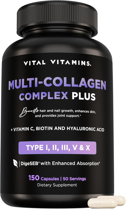 Vital Vitamins Multi-Collagen Plus 150 ct + Hyaluronic Acid Capsules 60 ct Gsupps Australia