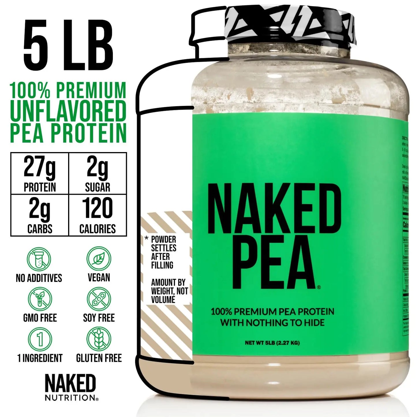 NAKED Pea - 5LB 100% Pea Protein Powder from North American Farms - Unflavored Vegan Pea Protein Isolate - NSF Certified, Plant Protein Powder, Easy to Digest - 76 Servings NAKED