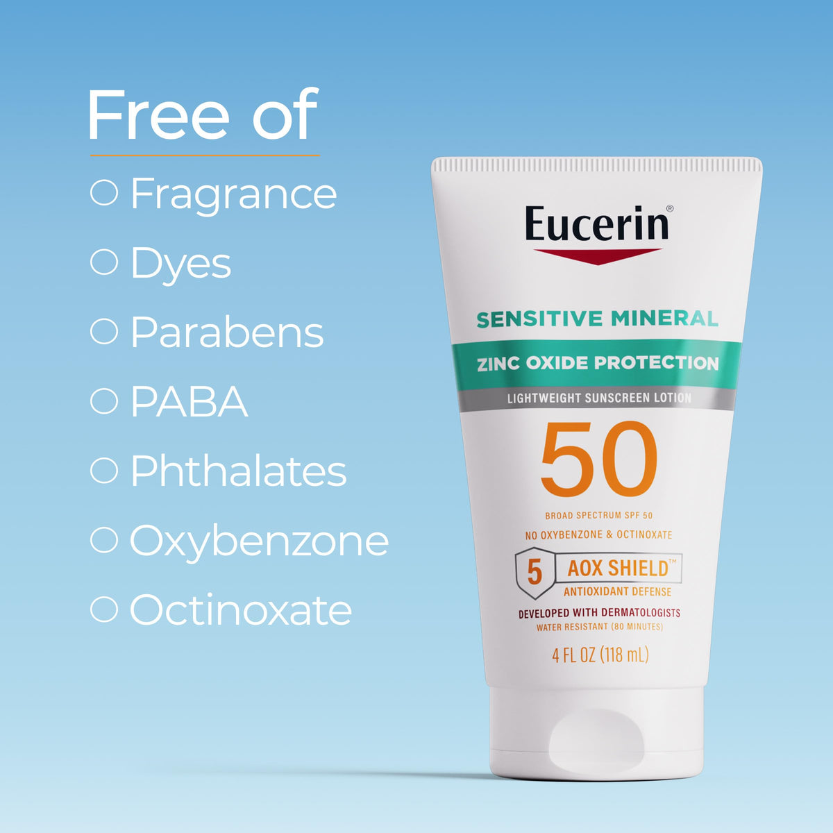 Eucerin Sun Sensitive Mineral Sunscreen Lotion, Face, Body, SPF 50, 4 FL OZ Eucerin