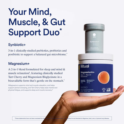 Ritual Mind, Muscle, & Gut Support Duo with Magnesium+ Drink Mix for Mind and Muscle Relaxation and Synbiotic+ for Daily Gut Health Support, 30 Day Supply