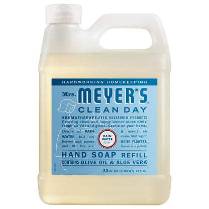 MRS. MEYER'S CLEAN DAY Hand Soap Refill, Rain Water Scent, 33 Fl Oz Bottle Mrs. MEYER'S