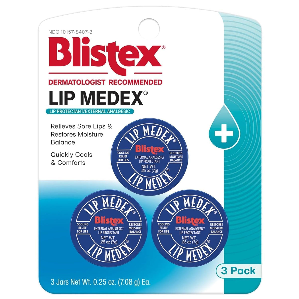 Blistex Lip Medex Medicated Lip Balm, 24 Hr Moisture, 0.25 oz, 3 Count Blistex