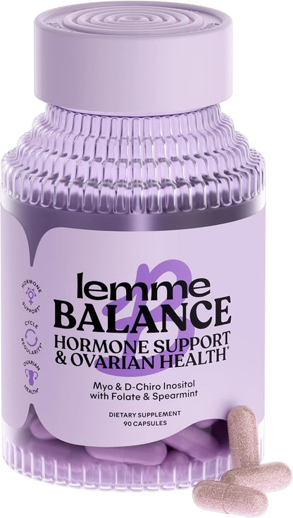 Lemme Balance Hormone Support Capsules for Women, Clinically-Studied 40:1 Myo & D-Chiro Inositol Blend to Support Hormone Management, w/Folate, Vitamin D3, Chromium & Spearmint, 90 Capsules