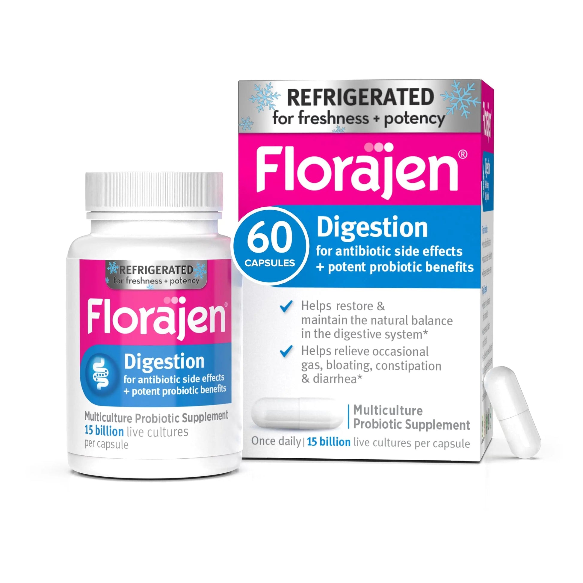 Florajen3 Digestion High Potency Refrigerated Probiotics | Restores Balance in Digestive System | for Antibiotic Side Effects | 60 Capsules Florajen buy australia supplements