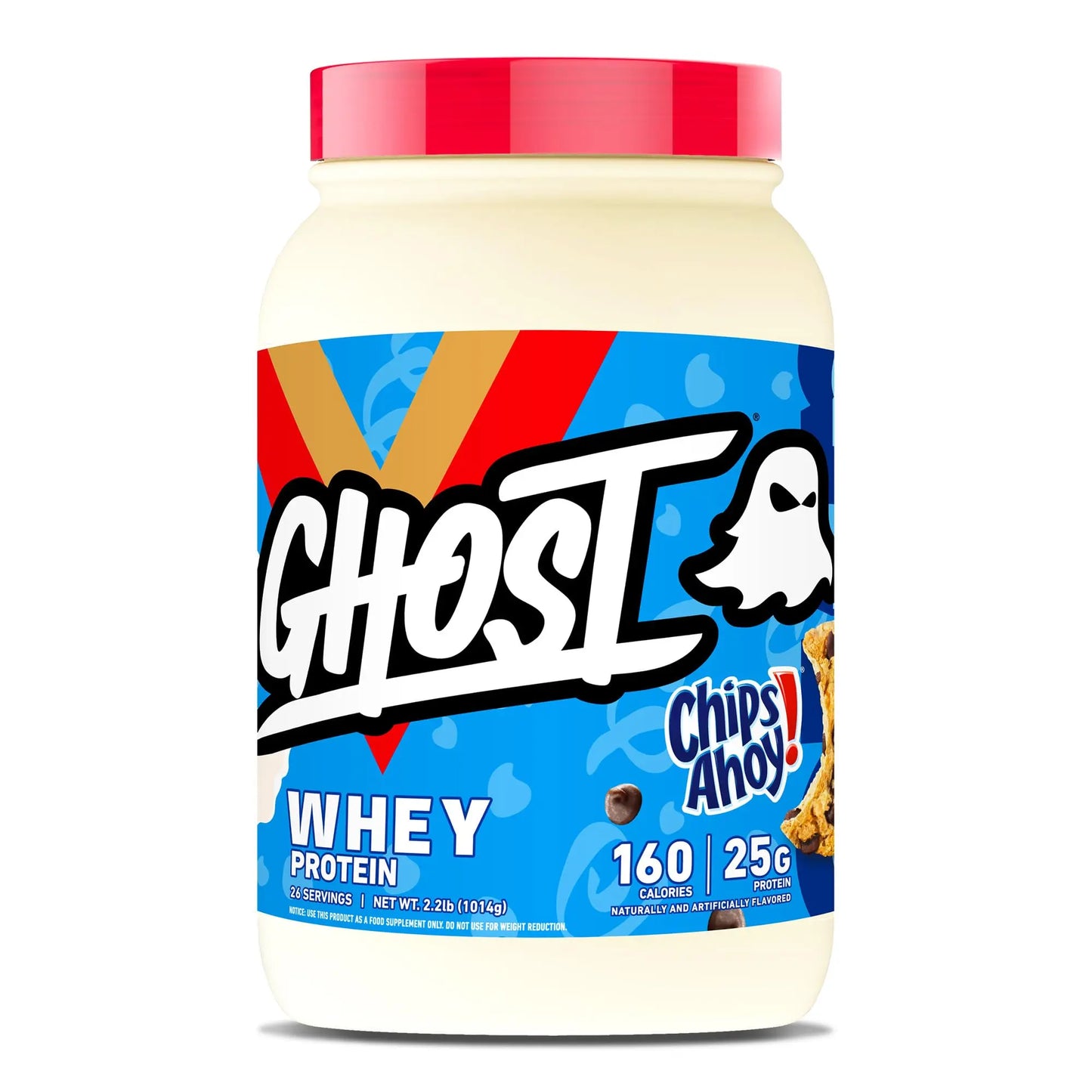 GHOST Whey Protein Powder, Chips Ahoy! - 2LB, 25G of Protein - Whey Protein Blend - ­Post Workout Fitness & Nutrition Shakes, Smoothies, Baking & Cooking - Cookie Pieces Inside GHOST