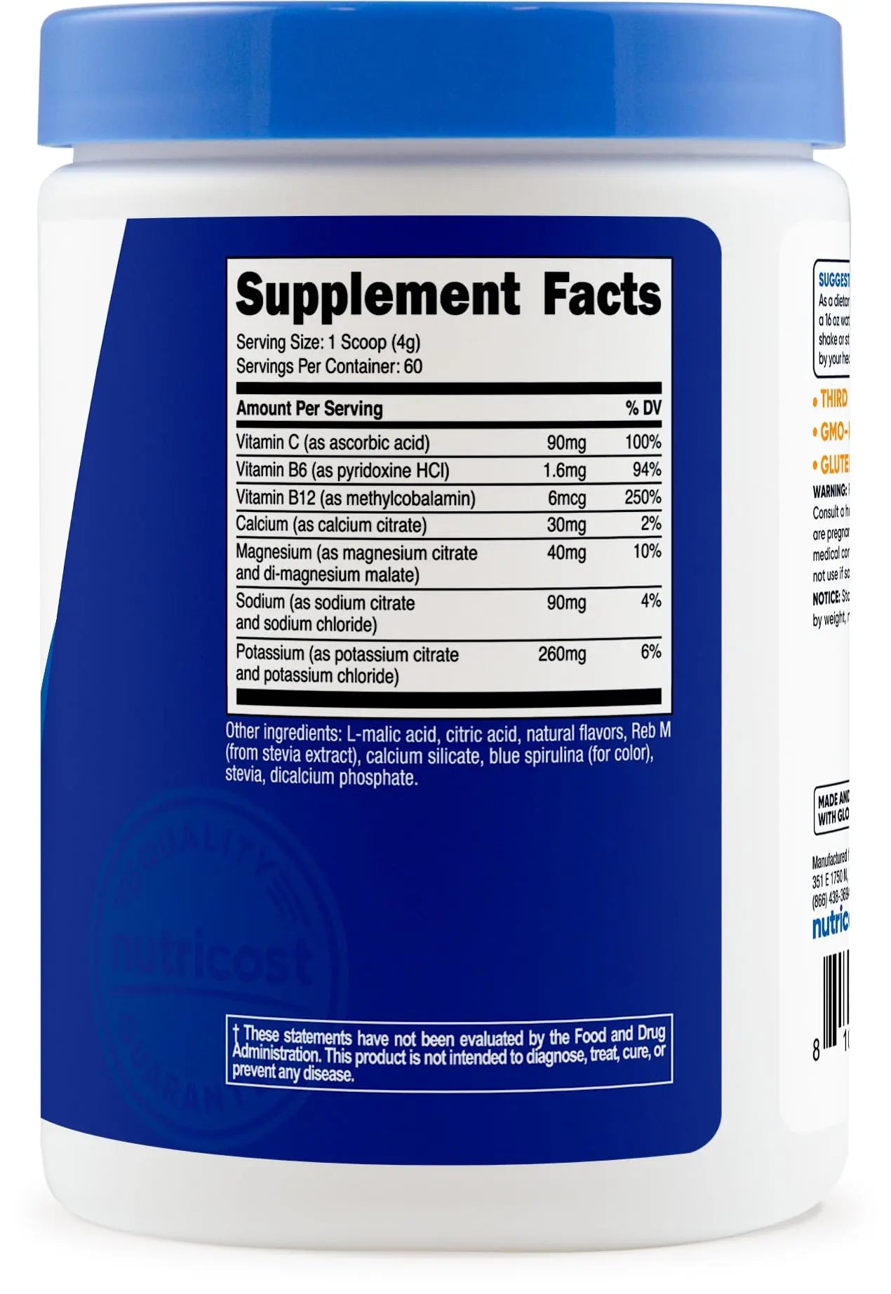 Nutricost Electrolyte Complex Powder (60 Servings, Blue Raspberry) - Hydration Supplement Drink Mix with Vitamins and Minerals Nutricost