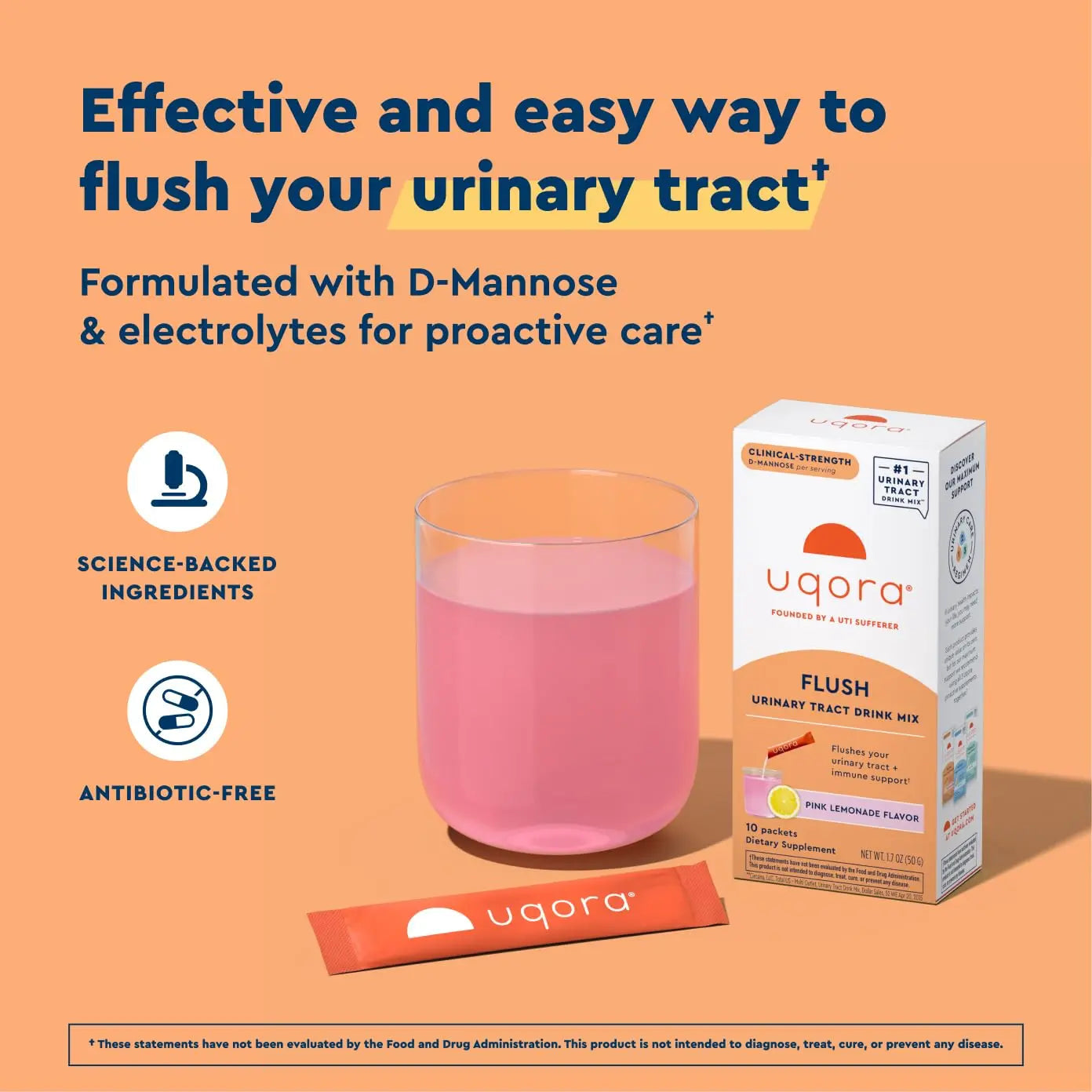 Uqora Flush - Urinary Tract* with D-Mannose, Vitamin C, Vitamin B6, Potassium, Magnesium & Calcium - Gluten-Free & Vegan - Pink Lemonade Flavor - 10 Packets (1 Pack) Uqora buy australia supplements