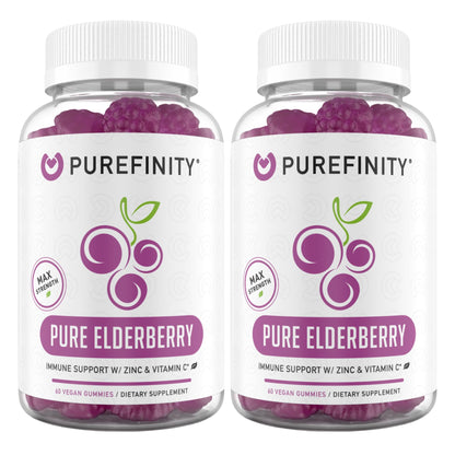 PUREFINITY Elderberry Gummies with Sambucus, Vitamin C, and Zinc – Your Perfect Daily 3-in-1 Supplement for Kids & Adults – Gluten Free, Non-GMO, Vegan, 60 Count