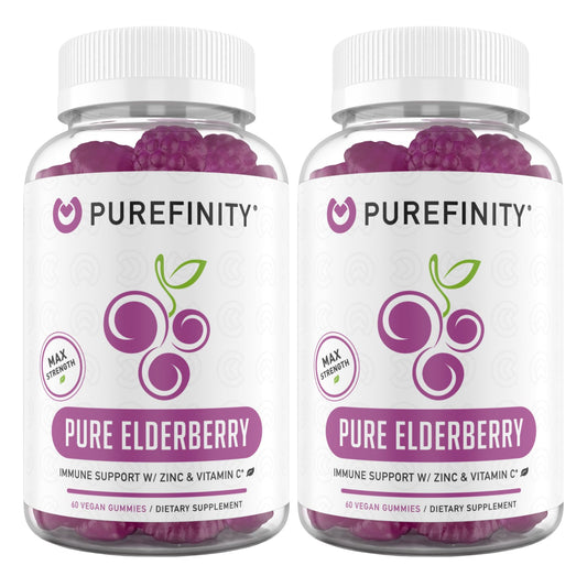 PUREFINITY Elderberry Gummies with Sambucus, Vitamin C, and Zinc – Your Perfect Daily 3-in-1 Supplement for Kids & Adults – Gluten Free, Non-GMO, Vegan, 60 Count
