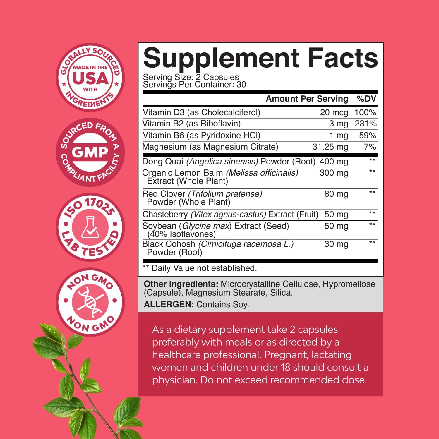 Natures Craft Complete Herbal Menopause Supplement for Women - Female Hormone Balance Capsules for Night Sweats Hot Flashes & Mood Swings with Dong Quai, Chaste Berry & Black Cohosh Root - 60 Count Gsupps Australia