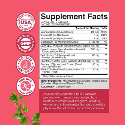 Natures Craft Complete Herbal Menopause Supplement for Women - Female Hormone Balance Capsules for Night Sweats Hot Flashes & Mood Swings with Dong Quai, Chaste Berry & Black Cohosh Root - 60 Count Gsupps Australia
