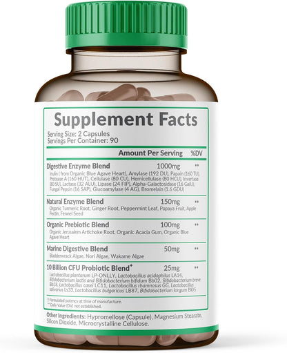 Wholesome Wellness Digestive Enzymes 1000MG Plus Prebiotics & Probiotics Supplement, 180 Capsules, Organic Plant-Based Vegan Formula for Digestion & Lactose with Amylase & Bromelain,3-6 Months Supply Gsupps Australia